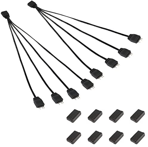 MEIRIYFA 5V 3 Pin ARGB Splitter Cable, 1 Female to 4 Male Ports 3 Pin Addressable RGB Splitter Extension Connector for ARGB LED Strips, ARGB Fans with Protective Cap - 2Pack