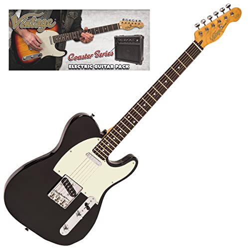 VINTAGE V20 COASTER ELECTRIC GUITAR PACK - GLOSS BLACK