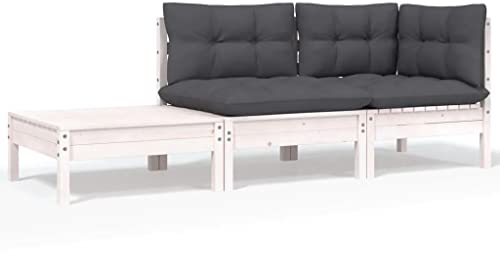vidaXL 3-tlg. Garten-Lounge-Set mit Kissen Weiß Kiefer Massivholz