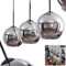 Hängeleuchte Koyoto, Hängelampe aus Metall/Glas in Schwarz/Chromfarben, Leuchte 3-flammig im Vintage/Retro Design mit Schirmen aus Glas (Ø 20 cm), Höhe max. 152,5 cm, 3 x E27, ohne Leuchtmittel
