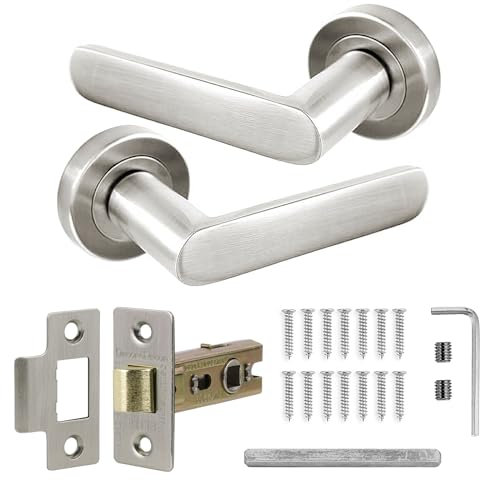 Decoranddecor Echo Satin Nickel Door Lever Handles - 54mm Round Rose - Aluminium -