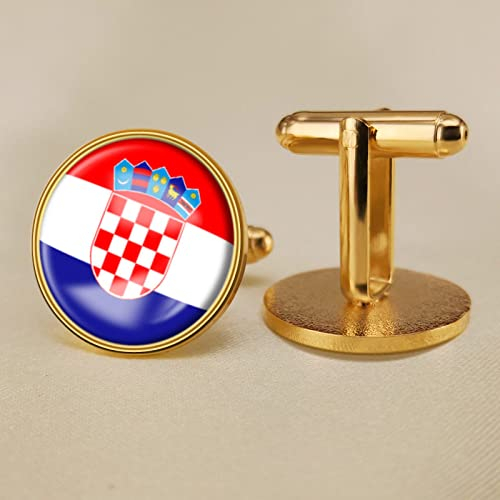 Flagge Manschettenknöpfe,Rot Und Weiß Geometrisch Kariert Kroatien Flagge Kunst Männer Casual Stoff Inlay Rund Hemd Manschettenknopf Business Hochzeit Party Schmuck Geschenk Jahrestag Geburtst