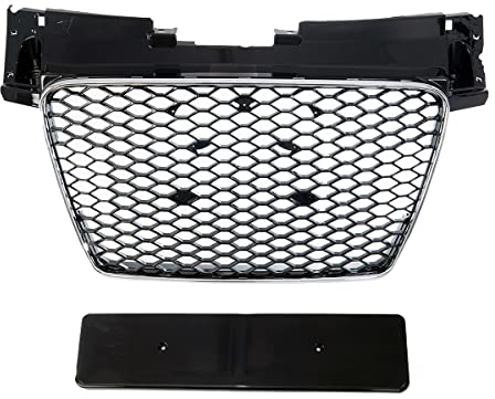 Kühlergrill Wabengrill Schwarz Silber kompatibel für Audi TT 8J 06-16 ohne RS Emblem DM Autoteile 4264
