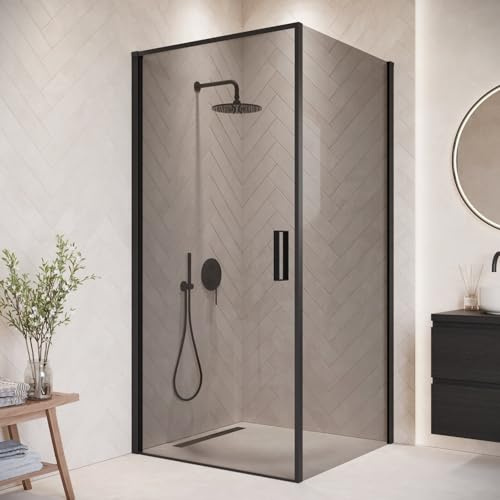 Badplaats Duschkabine Alava 90x90cm Schwarz mit Rauchglas - Duschabtrennung mit Drehtür, 6mm ESG Sicherheitsglas und Nano-Coating
