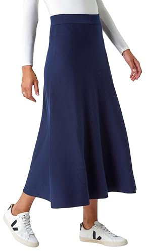 Roman Originals Knitted Skirt for Women UK Ladies Midi Maxi Full Length Winter Autumn A-Line Swing Pull On Smart Casual Work Office Elasticated Waist Flattering Knit Knitwear - Midnight Blue - Size 12