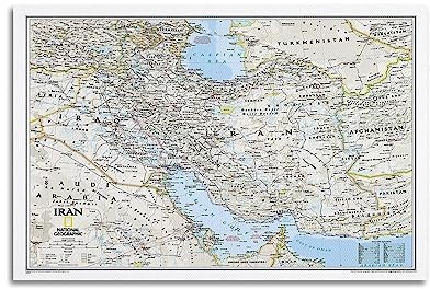 JONZA Landkarte Poster Asien Iran Klassische Karte Dekorative Malerei Leinwand Wand Und Kunst Bild Familie Schlafzimmer Dekor 16x24inch(40x60cm)