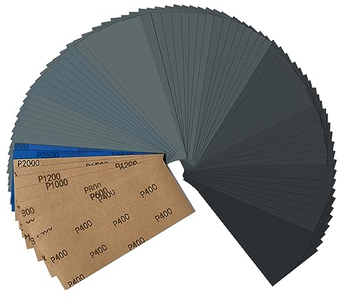 Schleifpapier Set, Nass und Trocken Sandpapier 23 x 9 cm, Körnung 400 600 800 1000 1200 1500 2000 2500 3000, Fein Schleifpapier für Auto Metall Holz Lack Wände Glas Schleifen Finishing (72 Stück)