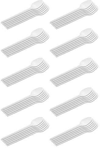 AC - 10 Paquetes de 24 cucharillas de plástico - Material Reutilizable y reciclable - Longitud de 12,5 cm - Color Blanco - Total 240 Uds