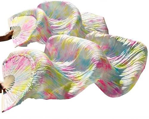 Lange Fächer aus Seide, Fächer für Bauchtanz, Fächer für Nationaltanz, Handfächer, Fächer für Bauchtanz aus Seide, Schleier des linken Tanzes, Schwarz und Grün., 150x90cm Real Silk