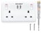 Double Plug Socket USB Switched Wall Socket with Dual Smart USB Charger 3.1A 15.5W Electrical Outlet 2 Gang 13 Amp Electric Power Sockets, Easy to Install, White