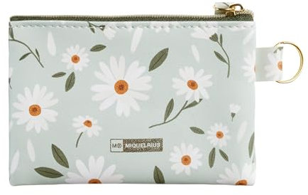 Miquelrius - Porte-Monnaie Plat de Poche, Taille 120 x 80 mm, Fermeture éclair, matériau extérieur et poignée en PU imprimée, Collection Spring Flowers, Marguerites, Vert, 120 x 80 mm, Plat