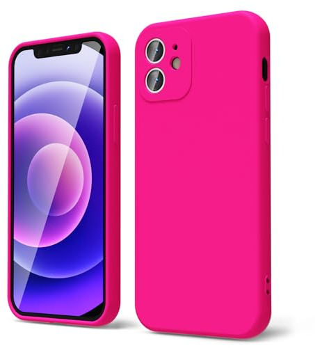 oakxco für iPhone 12 Mini Hülle Silikon Case mit Kameraschutz, Ultra Dünn Bunt Handyhülle Mädchen, Einfarbig Handy Hülle Slim Schutzhülle, Matt TPU Weich Gummi Glatt Silikonhülle Bumper, Neon Pink