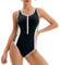 Veranobreeze Damen Sport Badeanzug Racerback Schwarz Sport Bademode(Dunkelgrün/Schwarz EU44)