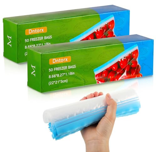 100 Pcs Freezer Bags, Food Storage Bags (2.27L) Double Seal Reusable Zip Lock Bags for Food Storage, Snacks, Fruits, Widen Bottom Soup Freezer Bags
