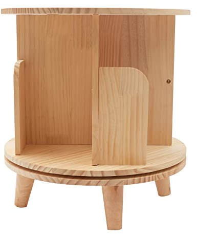 KumuJ 4 Fächer Drehbares Bücherregal, Bücherschrank Standregal Mini Holz Beistelltisch drehbar für Kinder und Erwachsene Holz schmales Bücherregal Wohnzimmer Arbeitszimmer