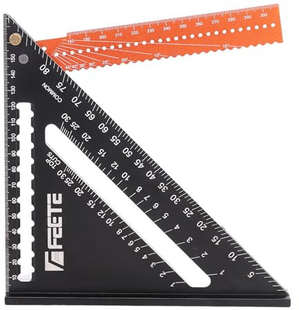 FEETE Zimmermannswinkel set, verstellbares Dreieckslineal, multifunktionales klappbares Aluminium Winkelmesser Lineal für Holzbearbeitung, Heimwerker und Hausaufgaben