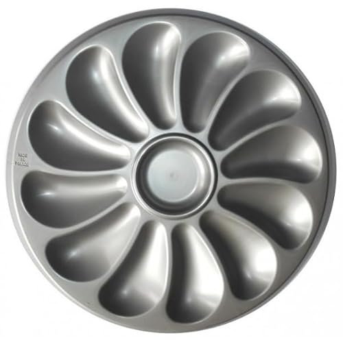 ASSIETTES A HUITRES GRIS ARGENT 12 COMPARTIMENTS +1 POUR LE CITRON, SAUCE. FABRICATION FRANÇAISE DIAMÈTRE 30.5 CM