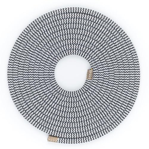 DC VOLTAGE 10M Black_White Vintage 2 Core Round Cable Fabric Cloth Covered Electrical Wire, 32.8FT 2 Conductors 18 Gauge textile electric cable Wire coated colored vintage for Lighting DIY Project