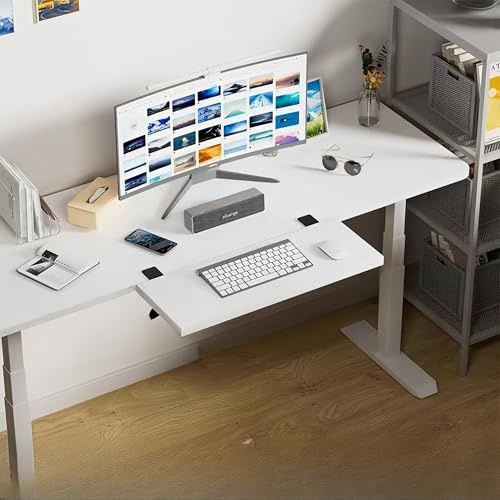 yacoxe Desk Extender Tray, 20 * 40cm Desktop Keyboard Extender, Ergonomic Desk Extender Tray, Clip-on Desk Extender, Foldable Keyboard Tray for Work, Study and Gaming(White,20 * 60cm)