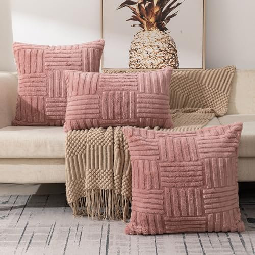YUGWNN 2PCS Leder Rosa Plüsch Deko Kissenbezüge,Gewebtes Muster Weiche Kissenhülle mit Verstecktem Reißverschluss für Wohnzimmer Sofa Schlafzimmer Auto Dekor Sofakissen,50 * 50 cm einseitig(ohne Kern)