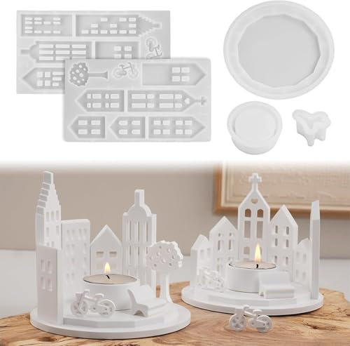 Silikonformen Gießformen Häuser, 5 Stück Silikonform Haus Fahrrad Baum Silikonform Kerzenhalter Gießformen Silikon Gießform Haus Giessformen Silikon Gießform Häuser Kerzenhalter Handwerk