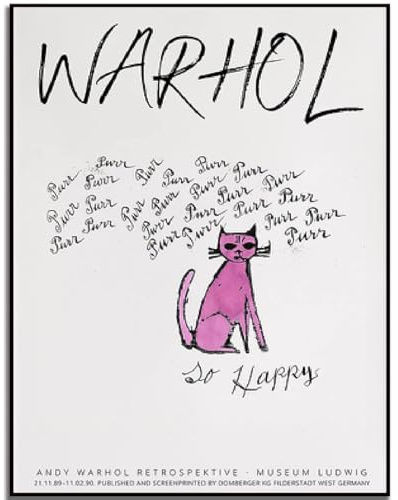 HKAHF AJWUQ Berühmt Andy Warhol Leinwand Poster Pop Art Wandkunst Andy Warhol Malerei Andy Warhol Glückliche Katze Druck Wohnzimmer Dekor Bild 60x90cm Kein Rahmen