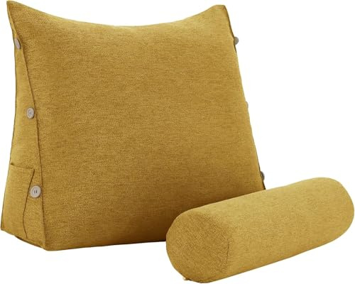 strusery Lesekissen für Erwachsene - Rückenstützkissen mit Lendenkissen, Sitzkissen zum Lesen, Fernsehen und Entspannen (Polyester-Gelb)