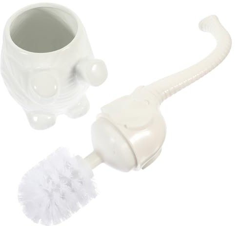 CLISPEED Elephant Toilet Bowl Brush Ceramic Holder, Plastic Handle Bathroom Scrub Brush Set for Toilet Cleaning