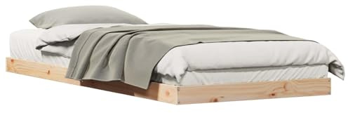 vidaXL Bodenbettrahmen Natur 90 x 210 cm Massives Kiefernholz, Moderner Kiefernholz Bettgestell, minimalistisches Design, schlankes Schlafzimmermöbel, einfacher Zusammenbau
