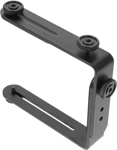 L-förmige Kamerahalterung für Camcorder, Blitzgeräte und DSLR, Metall | Mattschwarz, 1/4-zoll Gewinde und Schraube, Abnehmbare Verbindungen, 4 Muttern, Vertikal oder Horizontal