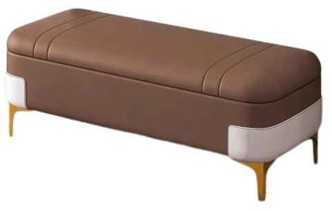 WIGSELBL Lange Ottoman-Bank mit Stauraum, Kunstleder-Ottomane, Bettbank für den Innenbereich, schmal und Sitzgelegenheit für Fußstütze im Schlafzimmer (Braun, 100 cm)