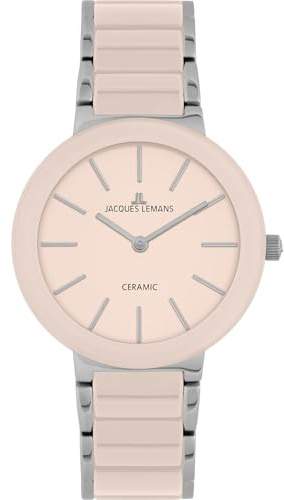 JACQUES LEMANS Damenuhr Monaco Keramik 34 MM 10 ATM mit Edelstahlband 42-7X
