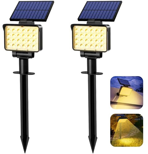 Solpex Solarlampen für Außen, 2 Stück 24 LEDs Solarleuchten für Außen | 3 Helligkeit, IP65 Wasserdicht Solar Gartenleuchten für Außen, Solar Strahler Aussen für Garten, Weg, Terrasse (Warmweiß)