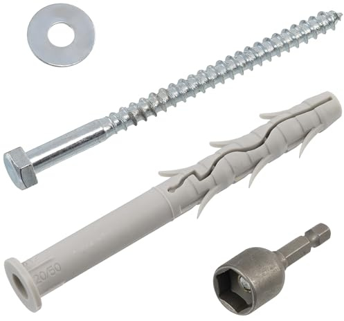 AERZETIX - Kit de 4 tacos con reborde biselado Ø12x120 mm de nylon + 4 tornillos tirafondo Ø8x120 mm + 4 arandelas anchas para perno M8 + 1 vaso hexagonal de 1/4 SW13 para atornillar