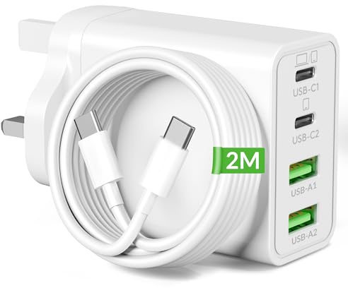 Mac Book Charger, 65W USB C Plug for MacBook Neo/Air/Pro 16 15 14 13 inch | 4-Port GaN PD/PPS Super Fast Power Adapter Laptop Charger + 60W 2M Type C Cable for iPad, iPhone 17/16/15, Samsung S25 S26