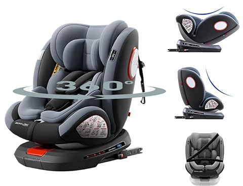 Aveainelle 360° Drehbarer Autositz Kindersitz mit Verstellbarer Kopfstütze, Multifunktional Verstellbarer Babysitz, Abnehmbarer Sitzbezug (Grey)