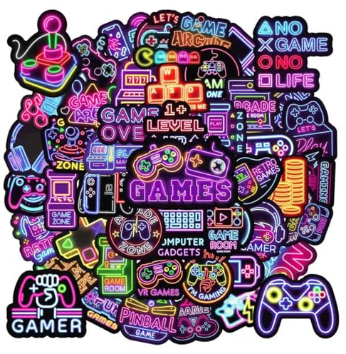 HNTR® Neon Stickers | 50 Gaming Stickers for Gamers | Retro Laptop Sticker Pack | Signature Pack