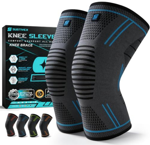 SUSTIVEX Pack de 2 Rodilleras, Antideslizante Transpirable Rodillera unisex, Protegen y estabilizan, Para Gym, Voleibol, Baloncesto, Correr, Bicicleta(Azul-M)