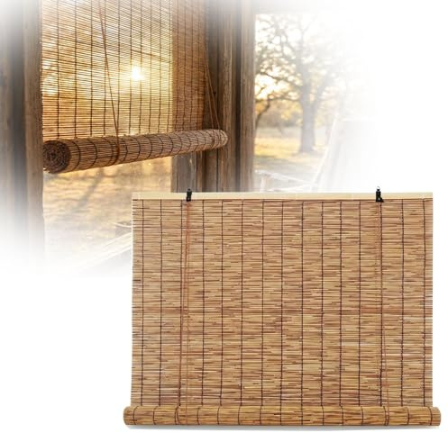 Su Misura 40-195cm Tenda in Bamboo, Tapparella da Esterno - Arella a Rullo Ombreggiante di Canna Naturale, Cannette per Balcone Giardino Frangivista Sole