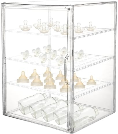 Penitue Baby Bottle Organizer, 3 Tiers Adjustable Baby Bottle Storage Organizer Clear Acrylic Storage Drawer with Removable Dividers and Magnetic Door for Countertop Cabinet