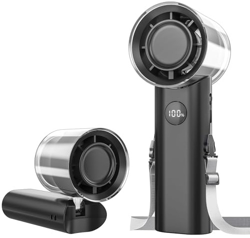 WOWDSGN Handventilator Tragbarer Ventilator Mit 5 Geschwindigkeitsstufen | Faltbarer USB-Ventilator Wiederaufladbar, Kleiner Taschenventilator für Büro, Outdoor (Schwarz Transparent)
