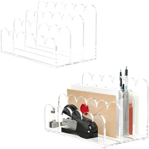 Corbeille à lettres en acrylique à 3 compartiments : organiseur de bureau transparent pour documents et courrier, station de tri robuste pour bureau et bureau à domicile, design peu encombrant avec