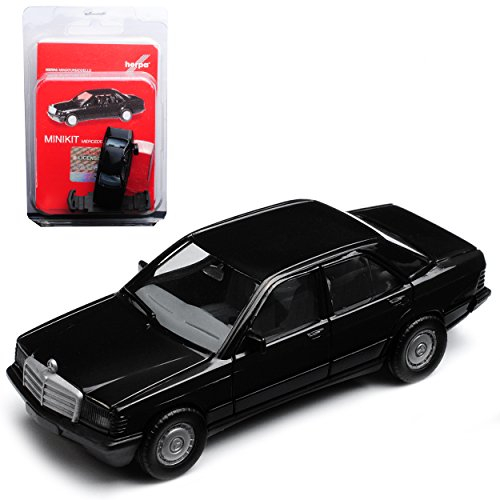 Herpa Mercedes-Benz C-Klasse 190 E W201 Limousine Schwarz 1982-1993 Bausatz Kit H0 1/87 Modell Auto mit individiuellem Wunschkennzeichen
