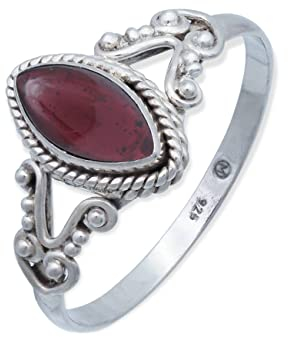 mantraroma Silber Ring Damen 925 Granat Edelstein rot ausgefallen verspielt