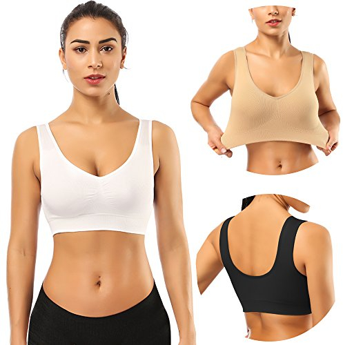 SIMIYA BH Damen ohne Bügel gepolstert Bustier Damen große Brüste Schlaf BH Push up Sport BH Bralette (Schwarz+weiß+beige,4XL)