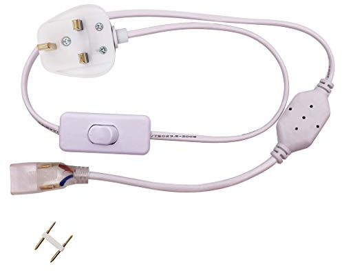 GQL Power Cable Lead Cord for 220V LED Strips- SMD 3014 5050 2835 5730 5630 UK Plug Supply (Length: 80cm (PCB 6mm), On/Off Switch)