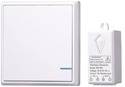 Mengshen Kit De Interruptor De Luces Inalámbrico, 1 Interruptor De Una Unidad + 1 Receptor, No Requiere Cableado, Fácil De Instalar