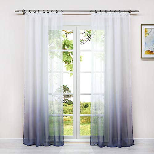 HeichkelL 2er-Set Farbverlauf Vorhänge mit Kräuselband Voile Transparente Gardinen 2 Stück Dekoschals Fensterschal für Wohnzimmer Grau B x H 140 cm x 245 cm(je Stück)