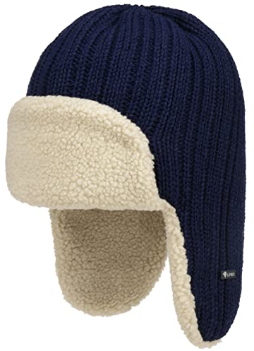 Lipodo Fliegermütze Gefütterte Lapplandmütze Strickmütze mit Wolle Ohrenklappen Damen Herren Herbst Winter dunkelblau One Size