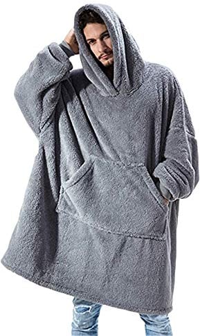 TRISTIN Thicken Sherpa Fluffle Sweatshirt Blanket Warm Cozy Oversized Wearable Pocket Hoodie for Women Men and Teens Grey